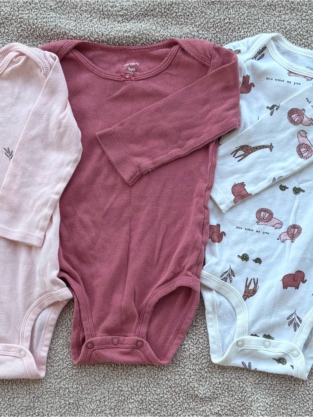 Carter's Bundle of 4 FOUR Long Sleeve Onesies Baby Girl 9 Months Fall
